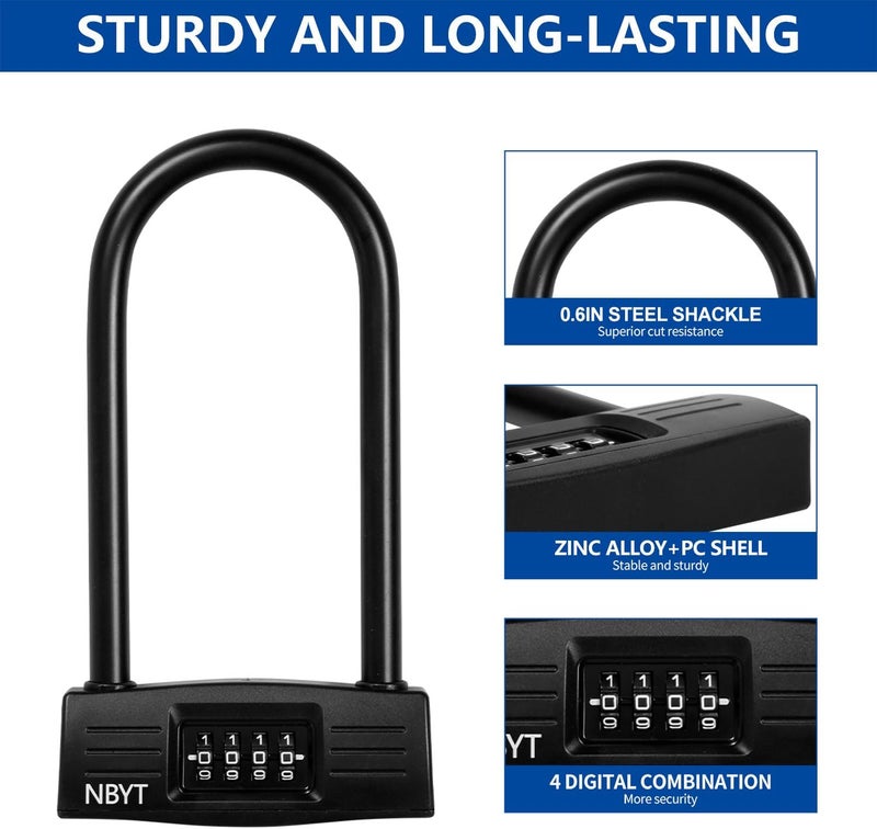 Lawnize Bike Lock u Lock Combination,Resettable Code,Long Shackle,Heavy Duty Padlock for Bicycle, Scooter,Motorcycles, Metal Fence Gate,Pool Door,Anti Theft. - Image 2